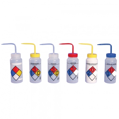 Bel-Art Wide-Mouth Wash Bottles; 500mL, Blue Polypropylene Cap 11716-0017 (Pack of 4)
